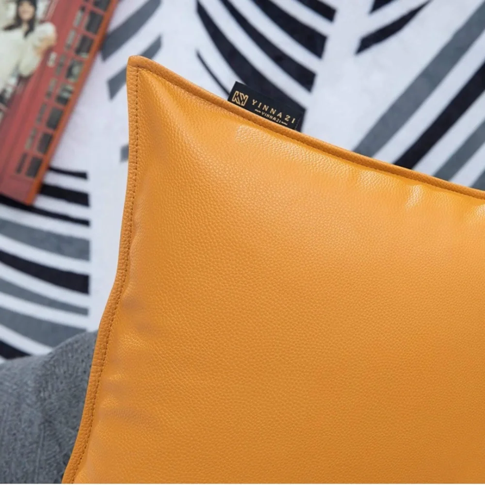 Luxury Home | Elegant Golden Mustard Yellow  Faux Leather Throw Pillow Covers